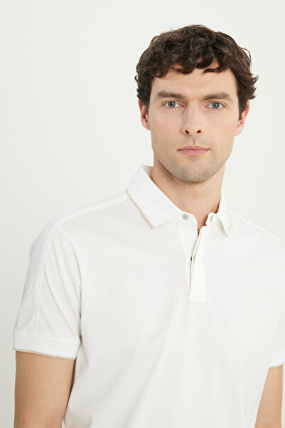 ALTINYILDIZ CLASSICS Ανδρικό λευκό 100% βαμβακερό μπλουζάκι με λεπτή εφαρμογή Polo λαιμόκοψη