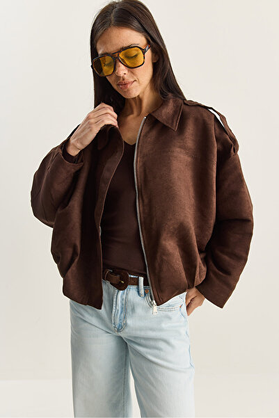 Bianco Lucci Women's Suede Look Lined Bomber Jacket 2801 60281129