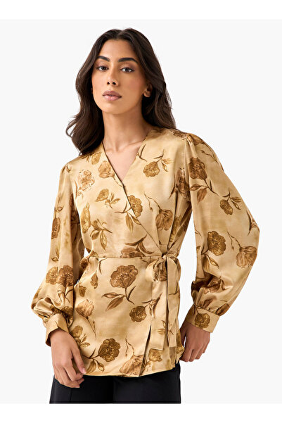 Iconic Relaxed Fit Polyester Wrap Top with Tie-Ups