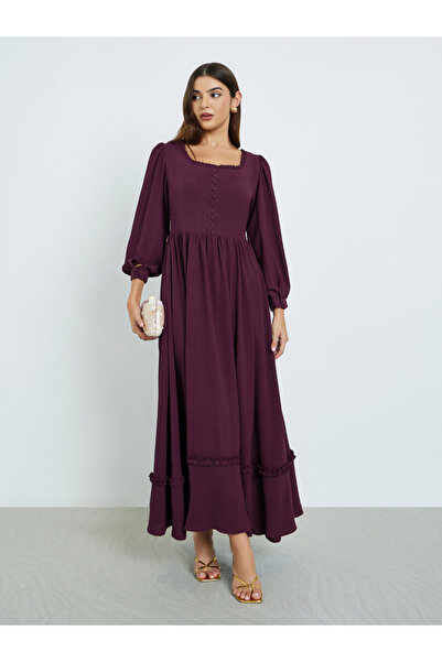 Maxim Creation By Styli Square Neck Maxi Dress with Long Sleeves