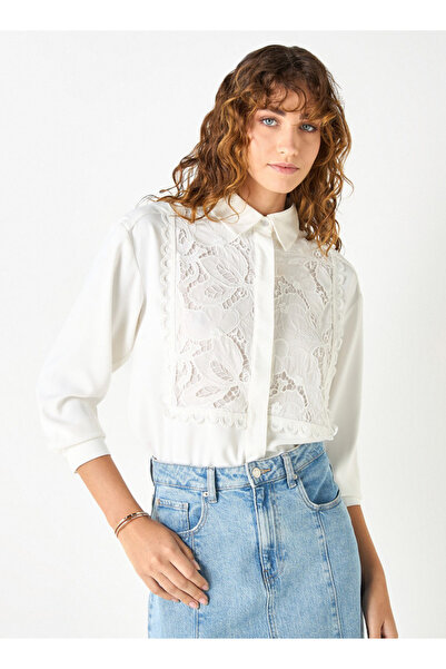 FAV Regular Fit Lace Detailed Collared Shirt with Long Sleeves