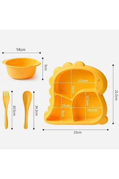 Tazweeq طقم أدوات طعام للأطفال الصغار - طبق مقسم على شكل ديناصور مع وعاء وشوك...