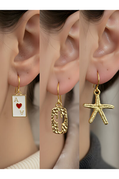 TURBİJ طقم أقراط نسائية مكون من 3 قطع مع رمزات عصرية