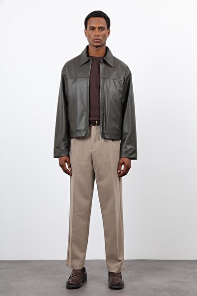 Antioch Khaki Relax Fit Men's Leather Coat