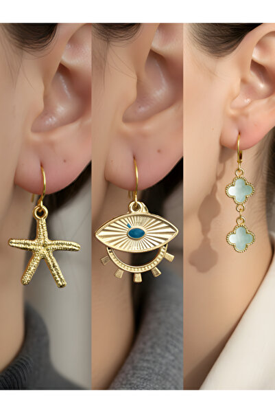 TURBİJ طقم أقراط نسائية مكون من 3 قطع مع رمزات عصرية