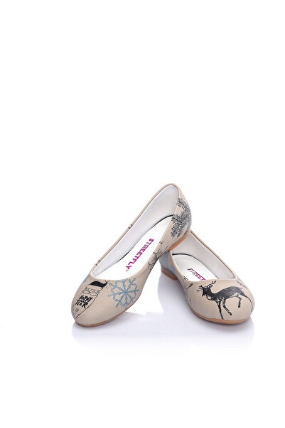 Streetfly New Year Themed Printed Colorful Women's Ballerinas