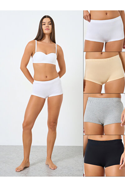 Styli Pack of 4 - Solid Cotton Elastic Waistband Boyshorts