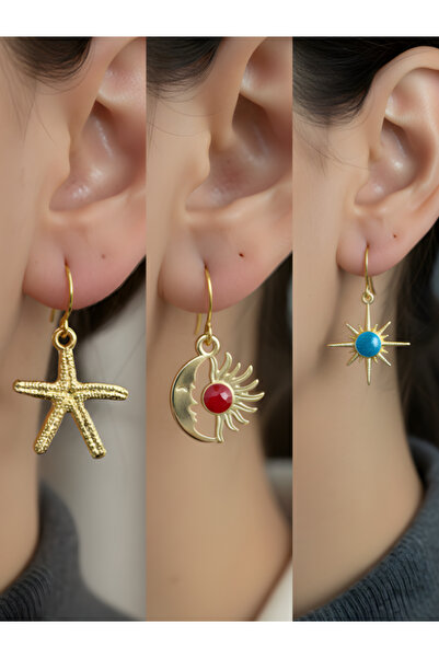 TURBİJ طقم أقراط نسائية مكون من 3 قطع مع رمزات عصرية