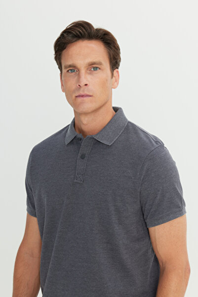 ALTINYILDIZ CLASSICS Men's Anthracite Cotton Slim Fit Slim Fit Polo Neck T-Shirt