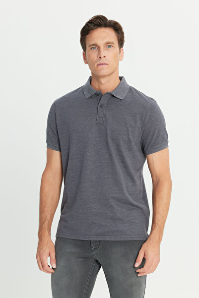 ALTINYILDIZ CLASSICS Men's Anthracite Cotton Slim Fit Slim Fit Polo Neck T-Shirt