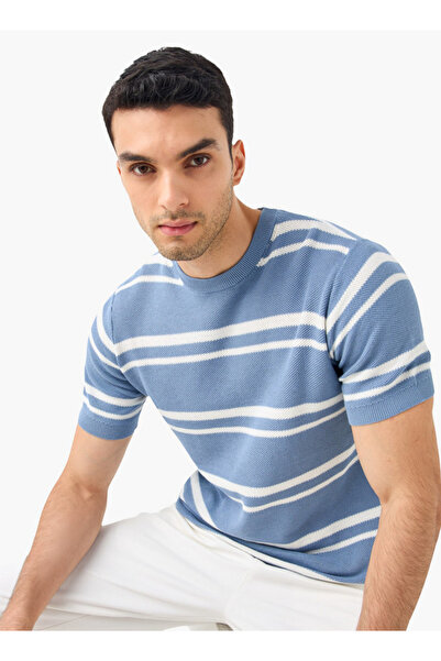 FAV Striped Crew Neck Sweater with Short Sleeves