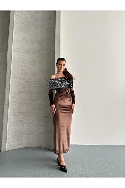 solena sln Γυναικείο φόρεμα με παγιέτες με βελούδινο γιακά μενταγιόν, μίντι μήκους, κομψό χριστουγεννιάτικο βραδινό φόρεμα