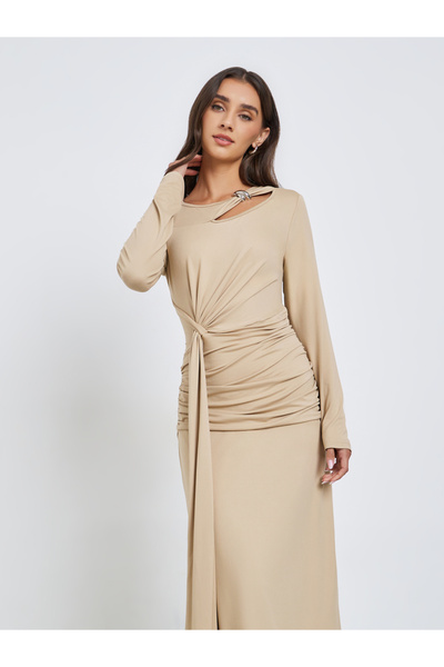 Styli Khaki Maxi Dress with Cutout Detail