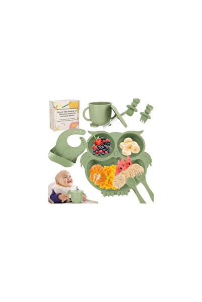 Three top online Silicone dishes for kids owl set of 8 elements green