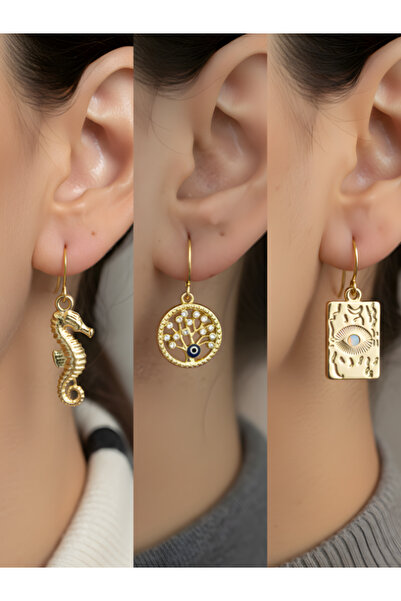 TURBİJ طقم أقراط نسائية مكون من 3 قطع مع رمزات عصرية