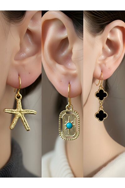 TURBİJ طقم أقراط نسائية مكون من 3 قطع مع رمزات عصرية