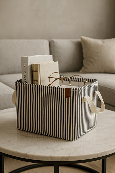 HomyJRs Black Striped Multi-Purpose Closet Toy Storage Box Basket Organizer 18X22X30