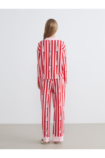 LC Waikiki Young Pink Shirt Collar New Year Themed Women's Pajama Set