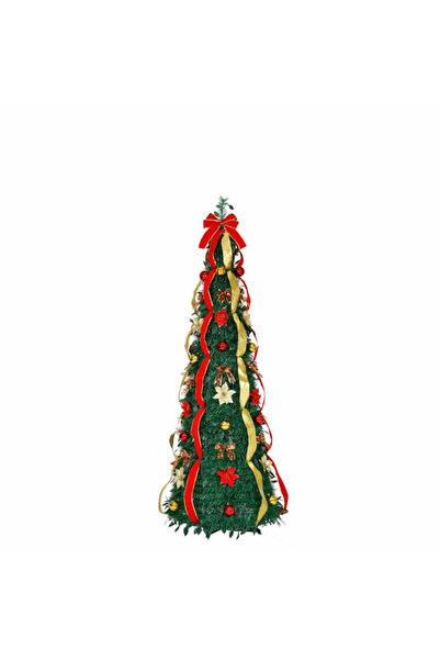 DacEnergy Brad artificial de Craciun , din metal, plastic, poliester si PVC, flori, fundite, glob...