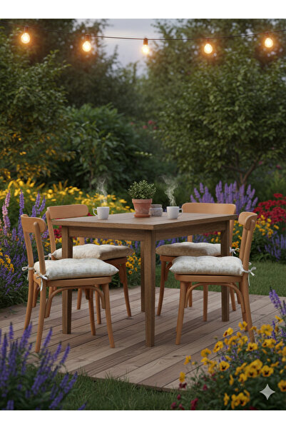 Mirayra Tekstil 4-Piece Garden, Balcony, Living Room Chair Cushion, with Laces