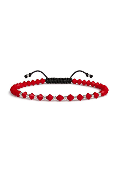 HANNY Adjustable bracelet with faceted red glass crystals and 925 Silver beads
