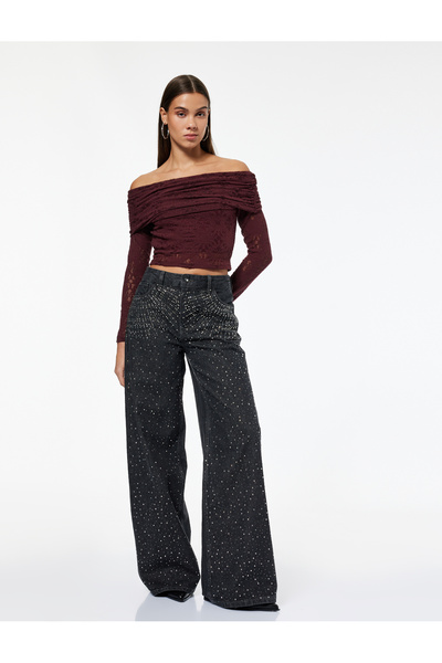 Koton Τζιν παντελόνι με κανονική μέση και φαρδιά πόδια - Loose Straight Fit Jean