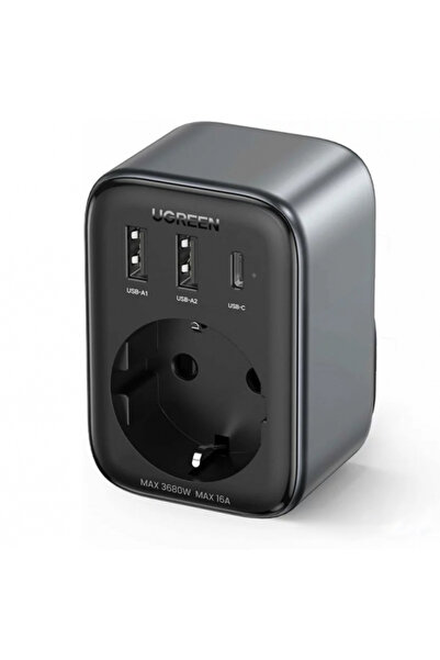 Ugreen CD314 Network Charger, 30W, 3A, 2 x USB-A - 1 x USB-C - 1 x Schuko, Black