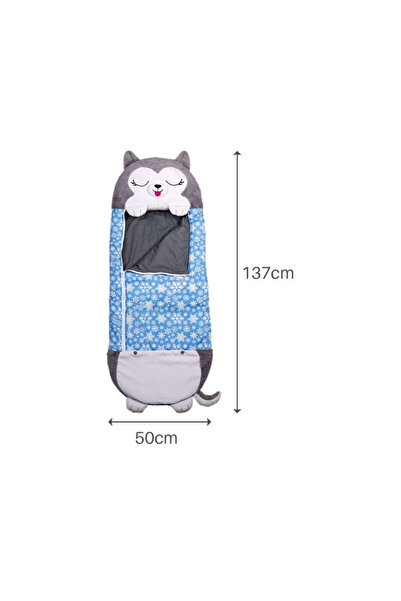 HAPPY NAPPERS 2 in 1 Husky Kodiak Sleeping Bag, Foldable, Portable, 137x50cm, Gray, 3-8 years, WJ6141-D RCO