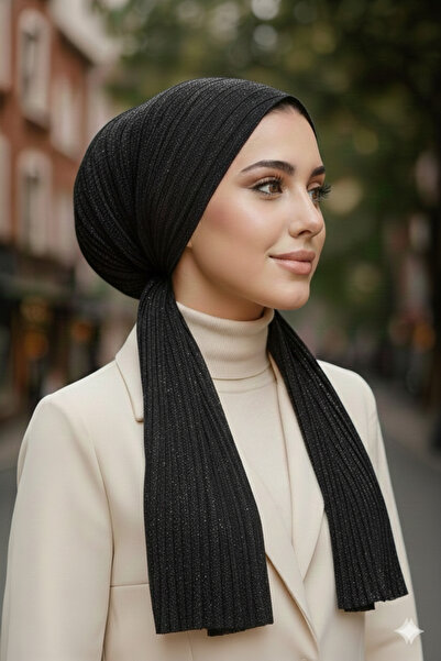 Aişe tesettür Black Silver Sparkling Scarf Bonnet