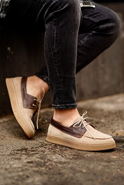 Ahmed Hamdi Bey Beige Suede Men's Leather Shoes