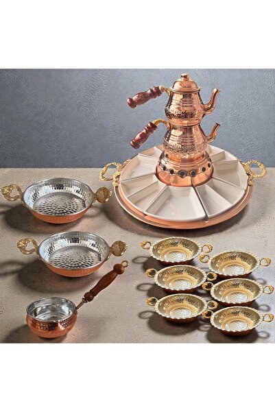 BARITCIOGLU Copper Breakfast Set Teapot Saucepan Sauce Bowl Set