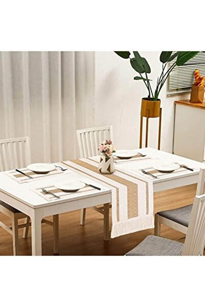 Roselyn Table Runner for Dining Table, Rustic Woven Cotton Macrame, Bohemian Style, 180x30cm