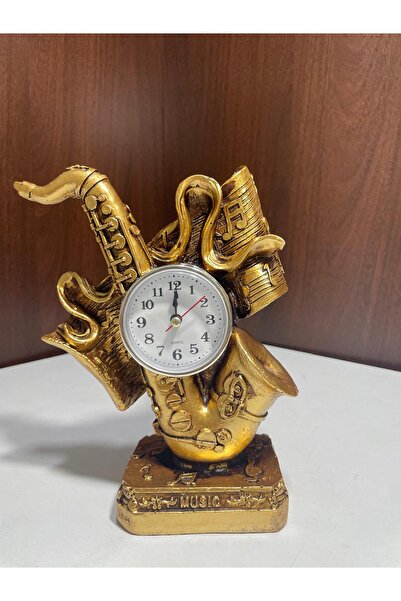 TEZ Dekoratif-SAATLİ MÜZİK NOTA-Gold Renkli Aksesuar Biblo