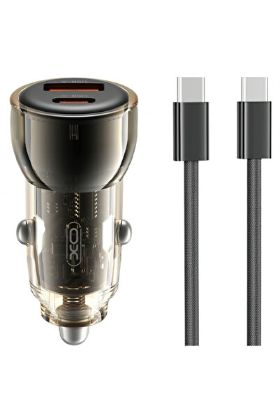 XO Design Car Charger With USB-C Cable CC60, 60W, 3A, 1 x USB-A - 1 x USB-C, Black