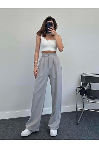 MIZUKI High Waist Pleated Plaszo Fabric Trousers