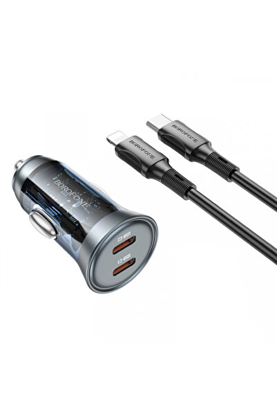 Apple Borofone BZ26B Discovery Car Charger with Lightning Cable, 45W, 3A, 2 x USB-C, Blue