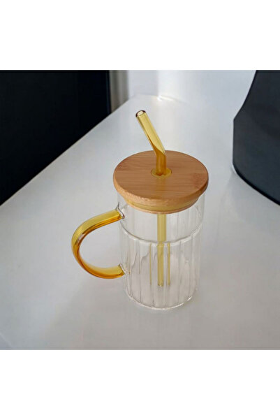 Tohana Bamboo Lid Glass Straw Cup 420 ml