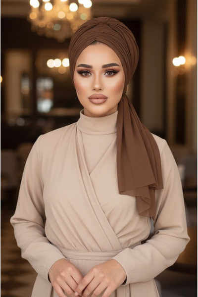 Aişe tesettür Caramel Buckle Evening Dress Bonnet Shawl