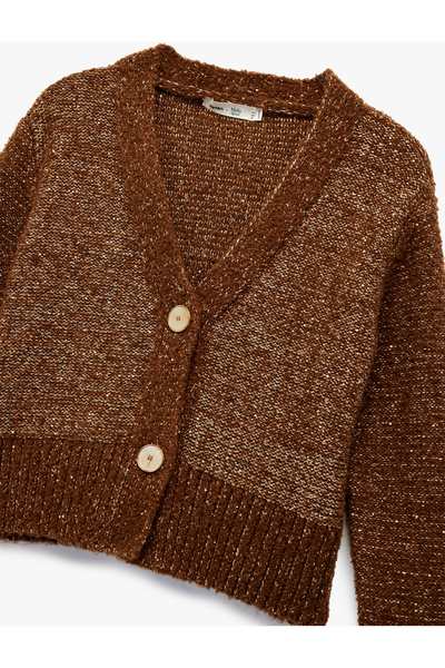 Koton X Melis Ağazat - Μακρυμάνικο πλεκτό παλτό με λαιμόκοψη σε σχήμα V με παγιέτες και λάμψη