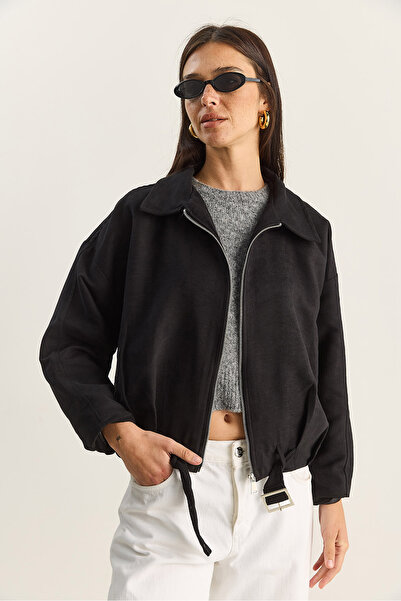 Bianco Lucci Women's Oversized Buckle Lined Suede Bomber Jacket 2789 60281130