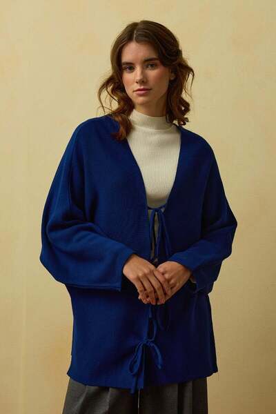 Ceylan Otantik Μπλε ναυτικό πλεκτό μπουφάν με 3 φιόγκους