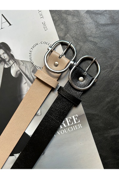 LİA KEMER 2-Piece Human Round Ring Pattern Women's Silver Buckle Belt Coat Be...