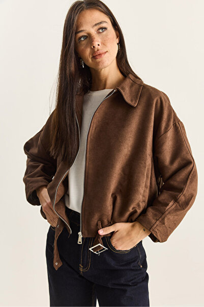 Bianco Lucci Women's Oversized Buckle Lined Suede Bomber Jacket 2789 60281130