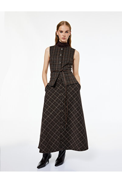 Koton X Melis Ağazat - A Kesim Cepli Uzun Ekose Etek