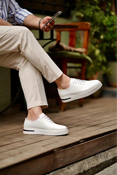 Ahmed Hamdi Bey حذاء مارتن الجلدي الأبيض للرجال