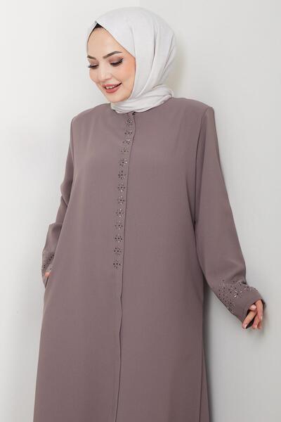 hafsamina Hidden Placket Flower Stone Ferace Mink Hm2859