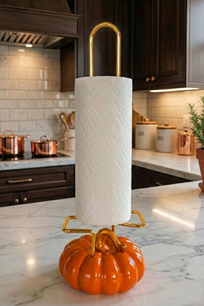 Al Ver Gülüm Pumpkin Figured Paper Towel Holder Kitchen Bathroom Decorative Napkin Holder Modern Roll Towel Stand Gold Color