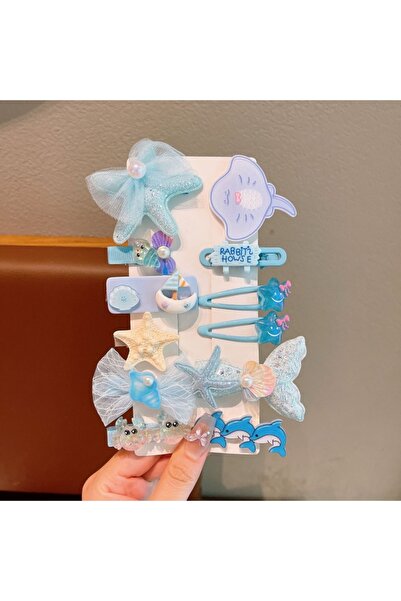 Generic 6 أزواج من مشابك الشعر على شكل نجمة البحر الزرقاء وحورية البحر والفرا...