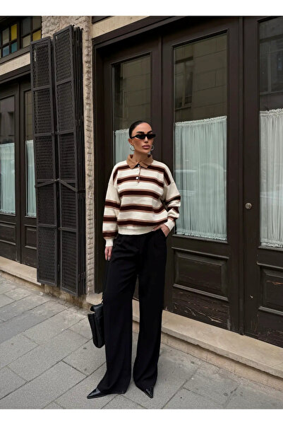 Kienor Yeni Sezon Kadın Polo Yaka Oversize Triko Sweatshirt