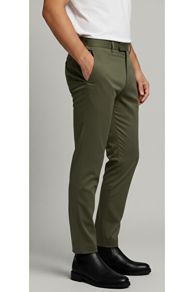 Bürke Men's Khaki Color Quality Fabric Trousers with Ties